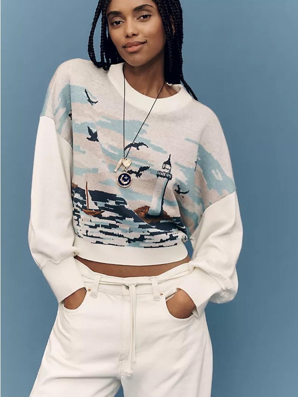 Maeve Anthropologie is Nautical Scene Embroidered Sweater New Size XL